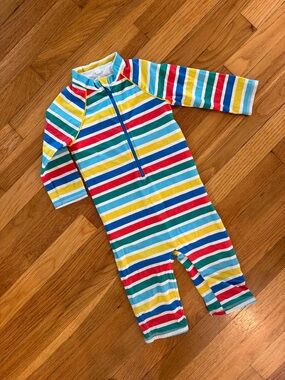 Baby Boden Yellow and White Striped Rash Guard